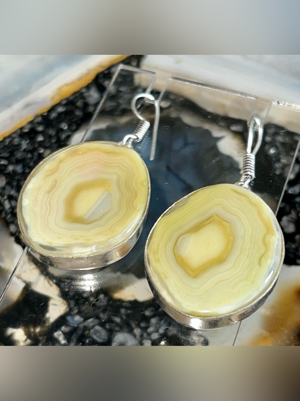 Polished Cream & Yellow Banded Agate Slices Earrings